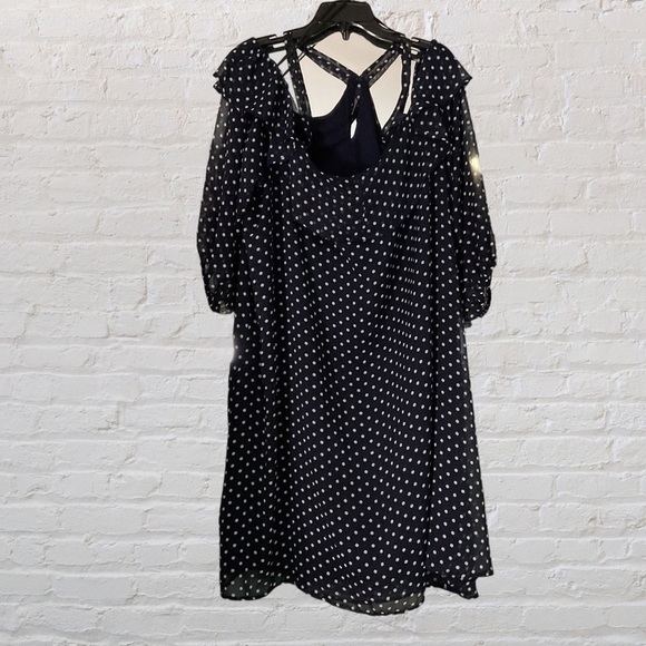 Coquette ET COQUINE- navy blue & white off the shoulder chiffon layer midi dress - Picture 6 of 11